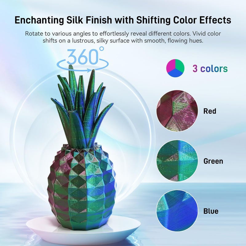 FLASHFORGE خيوط PLA ثلاثية الألوان من الحرير 1.75 مم، ثلاثي الألوان الأحمر والأزرق والأخضر، قوس قزح، 1 كجم، خيوط طابعة ثلاثية الأبعاد - Image 3